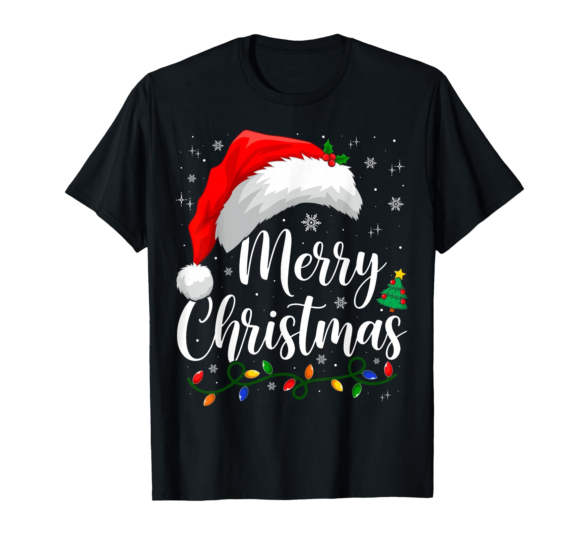Merry Lights Santa Hat Family T-Shirt - Casual Everyday Wear Unisex - T-Shirt, Sweatshirt, Hoodie