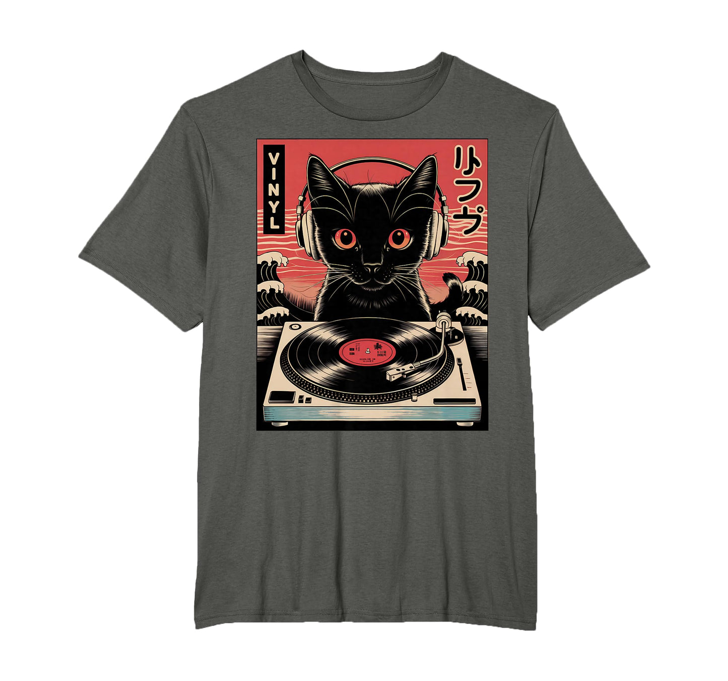 Japanese Cat Headphones Spinning Vinyl T-Shirt - Trendy Graphic Men Women - T-Shirt, Sweatshirt, Hoodie