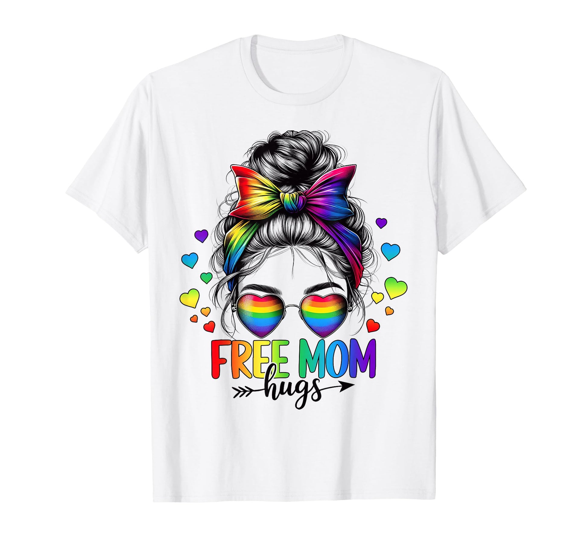 Free Mom Hugs Lgbt Flag Messy Bun Trans T-Shirt - Unique Graphic Unisex - T-Shirt, Sweatshirt, Hoodie