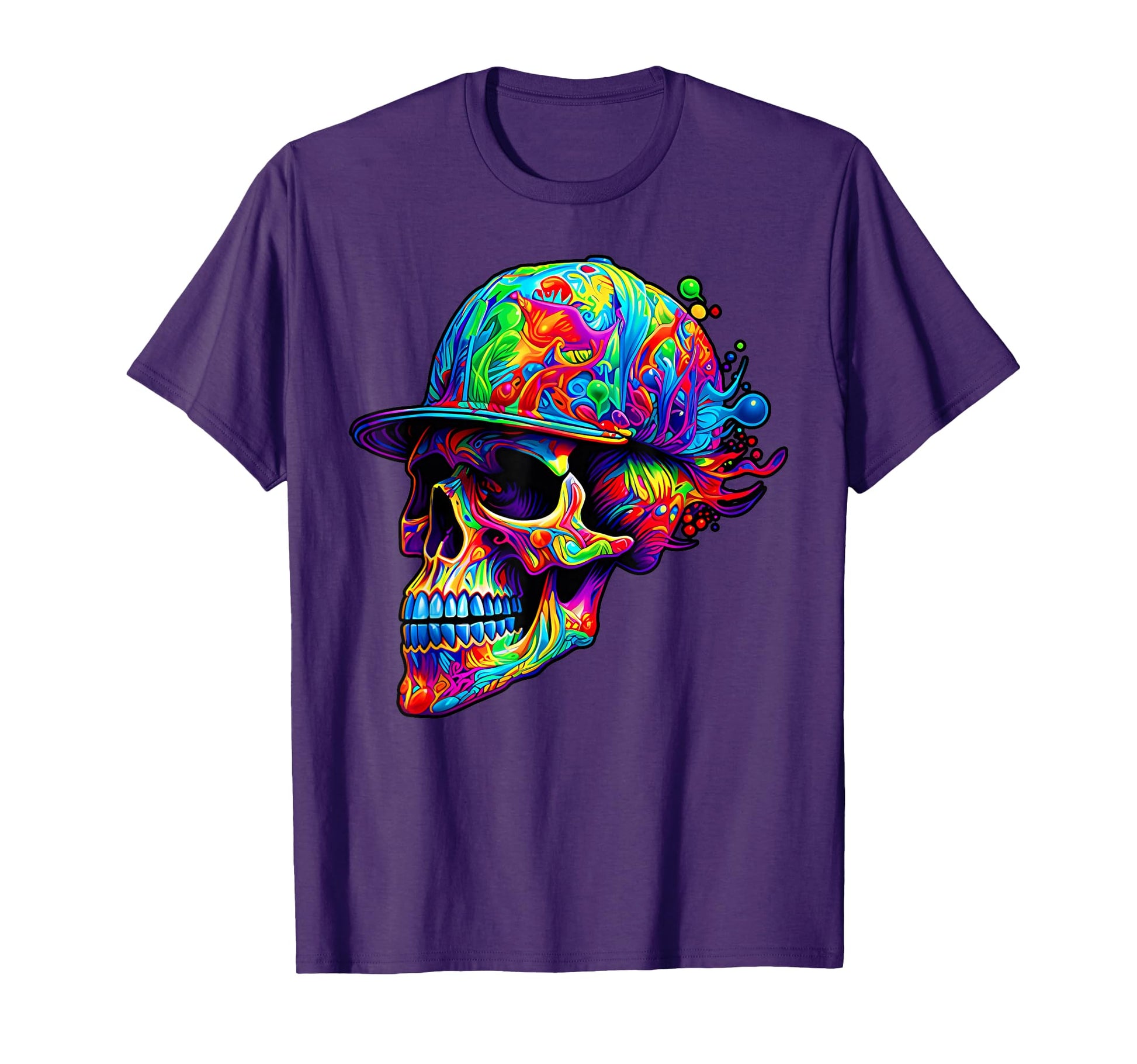 Colorful Skull Hat Paint Skeleton T-Shirt - Novelty Apparel for Adults - T-Shirt, Sweatshirt, Hoodie