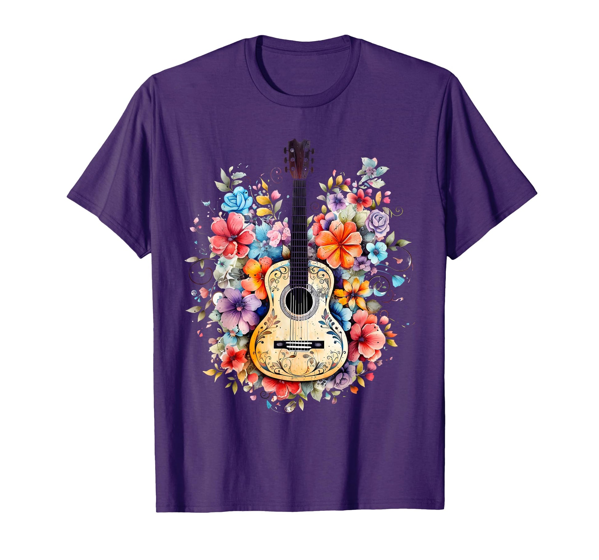 Floral Guitar Guitarist Gift Mens Womens Dad T-Shirt - Graphic Print Unisex - T-Shirt, Sweatshirt, Hoodie
