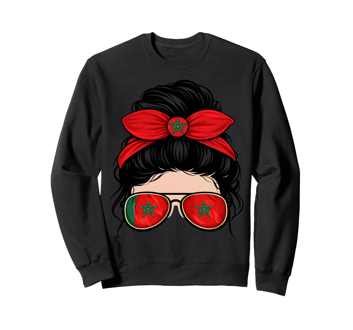 Moroccan Flag Sunglasses Sweatshirt - Casual Everyday Wear Men Women - T-Shirt, Sweatshirt, Hoodie
