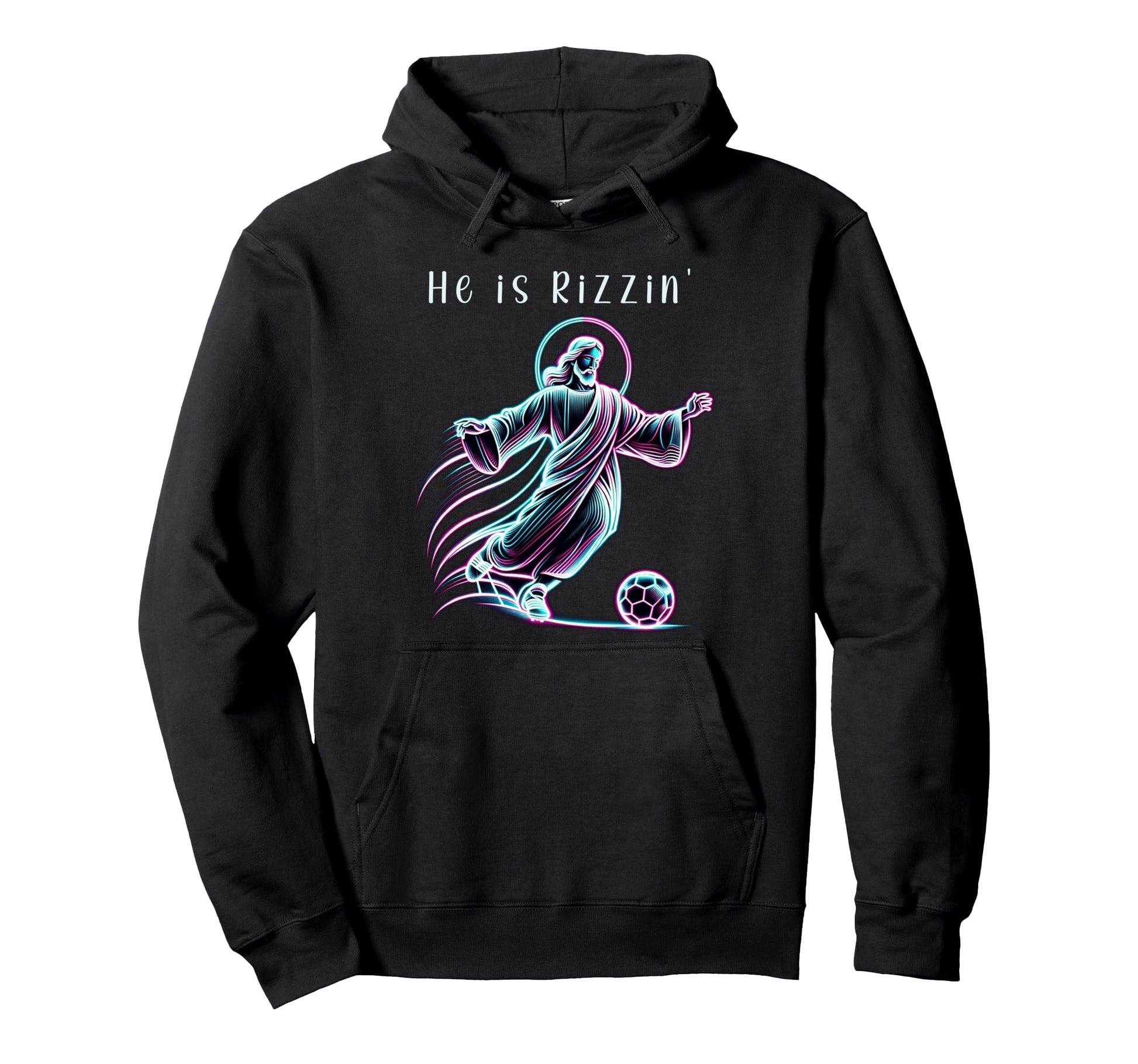 He Is Rizzin Religious Soccer Lover Jesus Hoodie - Minimalist Print Unisex - T-Shirt, Sweatshirt, Hoodie