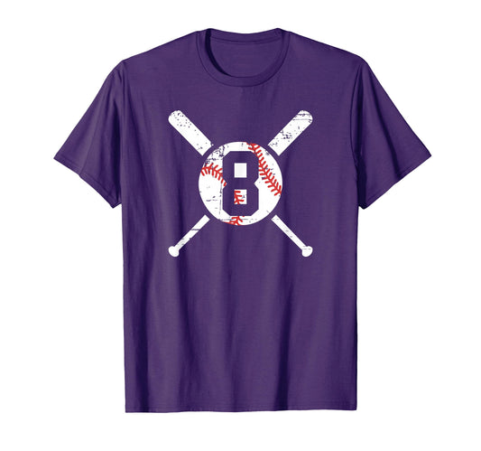 Baseball Number 8 Eight Distressed T-Shirt - Custom Art Print for Adults - T-Shirt, Sweatshirt, Hoodie