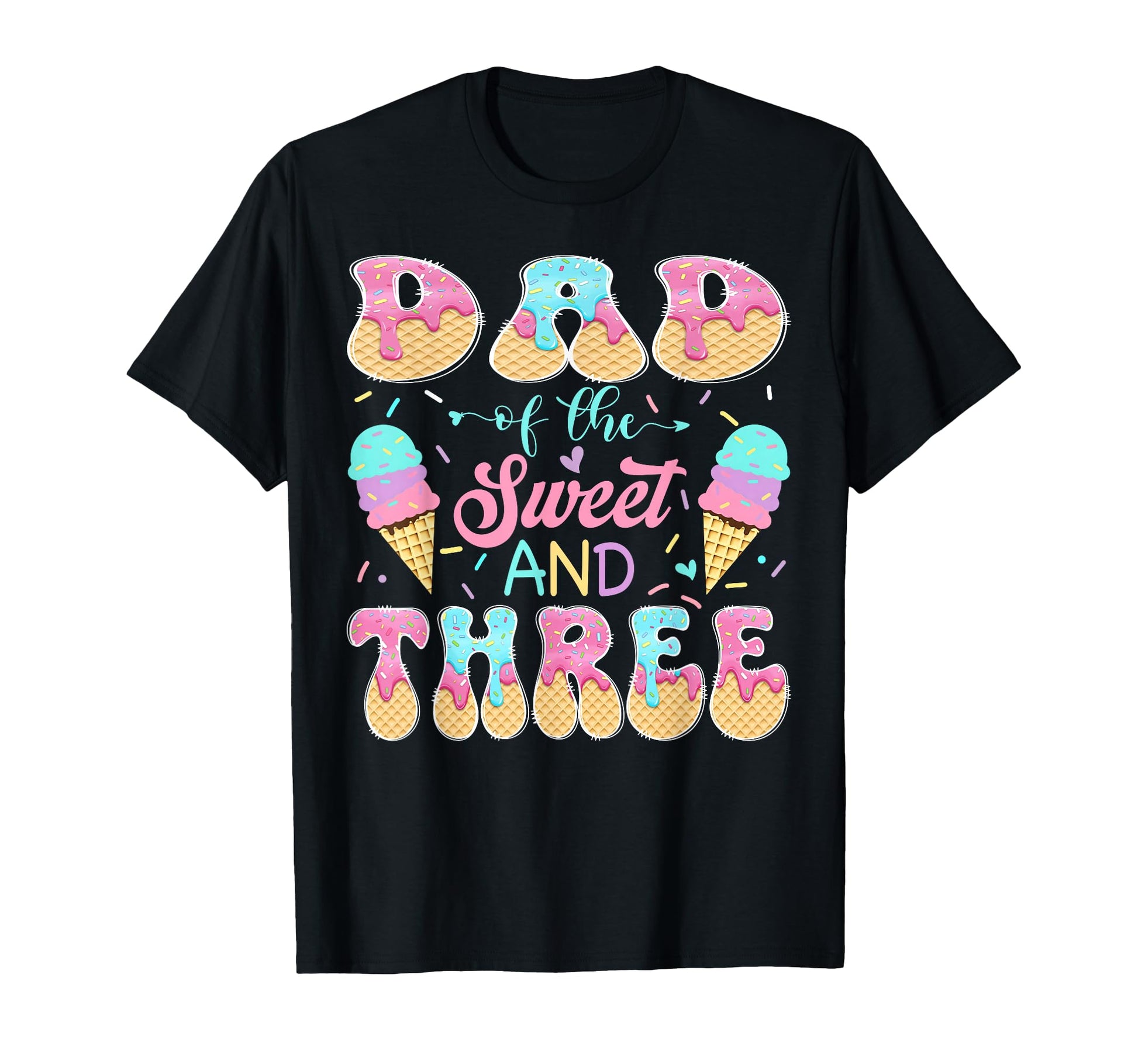 Dad Sweet Three 3Rd Birthday Ice Cream T-Shirt - Graphic Print for Adults - T-Shirt, Sweatshirt, Hoodie