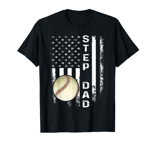 Baseball Step Dad America Flag T-Shirt - Casual Everyday Wear for Adults - T-Shirt, Sweatshirt, Hoodie