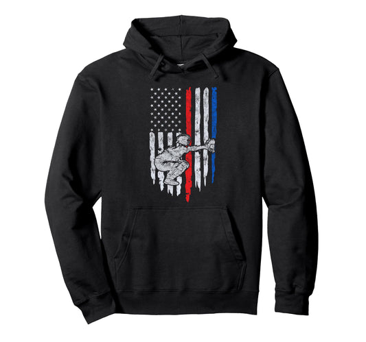 Baseball Us Flag Baseball Dad Hoodie - Casual Everyday Wear for Adults - T-Shirt, Sweatshirt, Hoodie