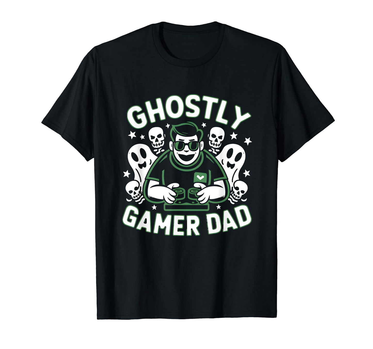 Ghostly Gamer Dad Halloween Fun T-Shirt - Custom Art Print Men Women - T-Shirt, Sweatshirt, Hoodie
