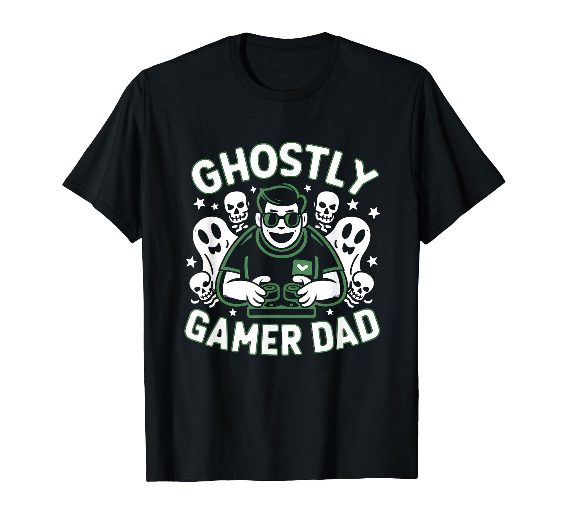 Ghostly Gamer Dad Halloween Fun T-Shirt - Custom Art Print Men Women - T-Shirt, Sweatshirt, Hoodie