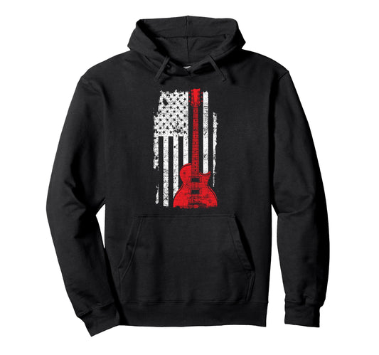 American Pride Guitarist Usa Flag Hoodie - Custom Art Print Men Women - T-Shirt, Sweatshirt, Hoodie