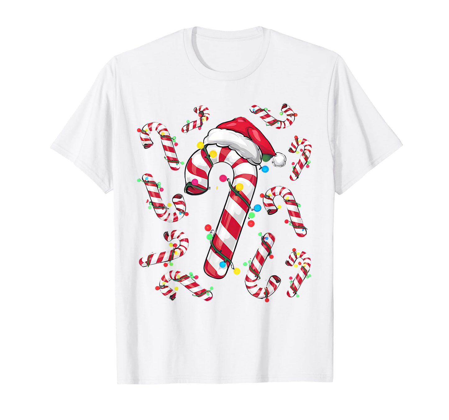 Candy Cane Santa Hat And Lights T-Shirt - Streetwear Style Unisex - T-Shirt, Sweatshirt, Hoodie