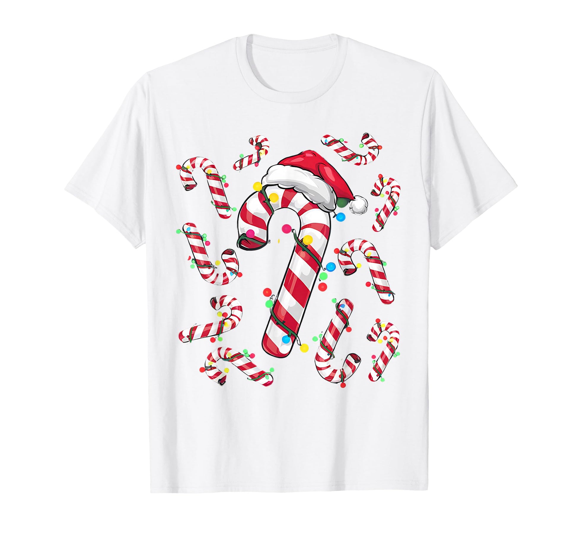 Candy Cane Santa Hat And Lights T-Shirt - Streetwear Style Unisex - T-Shirt, Sweatshirt, Hoodie