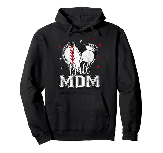 Ball Mom Baseball Soccer Heart Nana Hoodie - Minimalist Print for Adults - T-Shirt, Sweatshirt, Hoodie