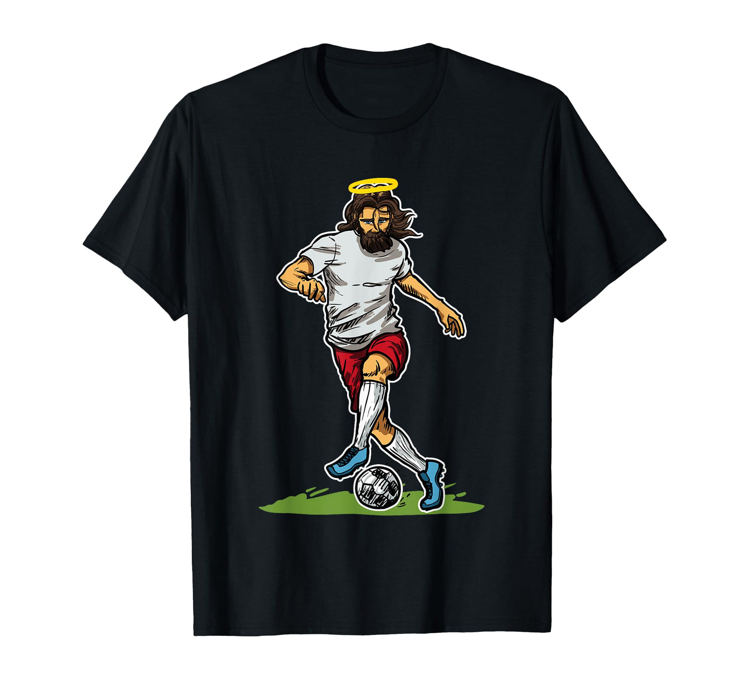 Jesus Dribbles Ball Football Soccer T-Shirt - Trendy Graphic Men Women - T-Shirt, Sweatshirt, Hoodie