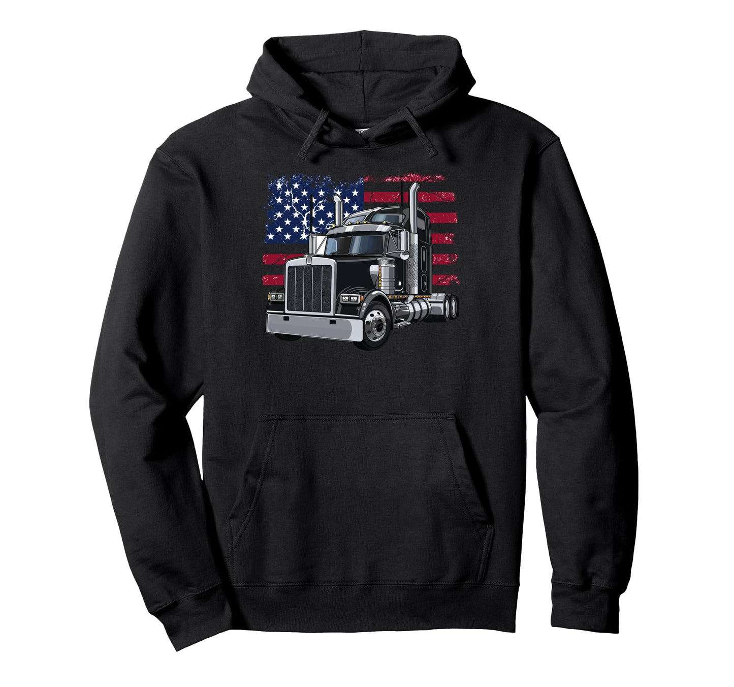 Us American Flag Truck Driver Art Hoodie - Fun Novelty Design for Adults - T-Shirt, Sweatshirt, Hoodie