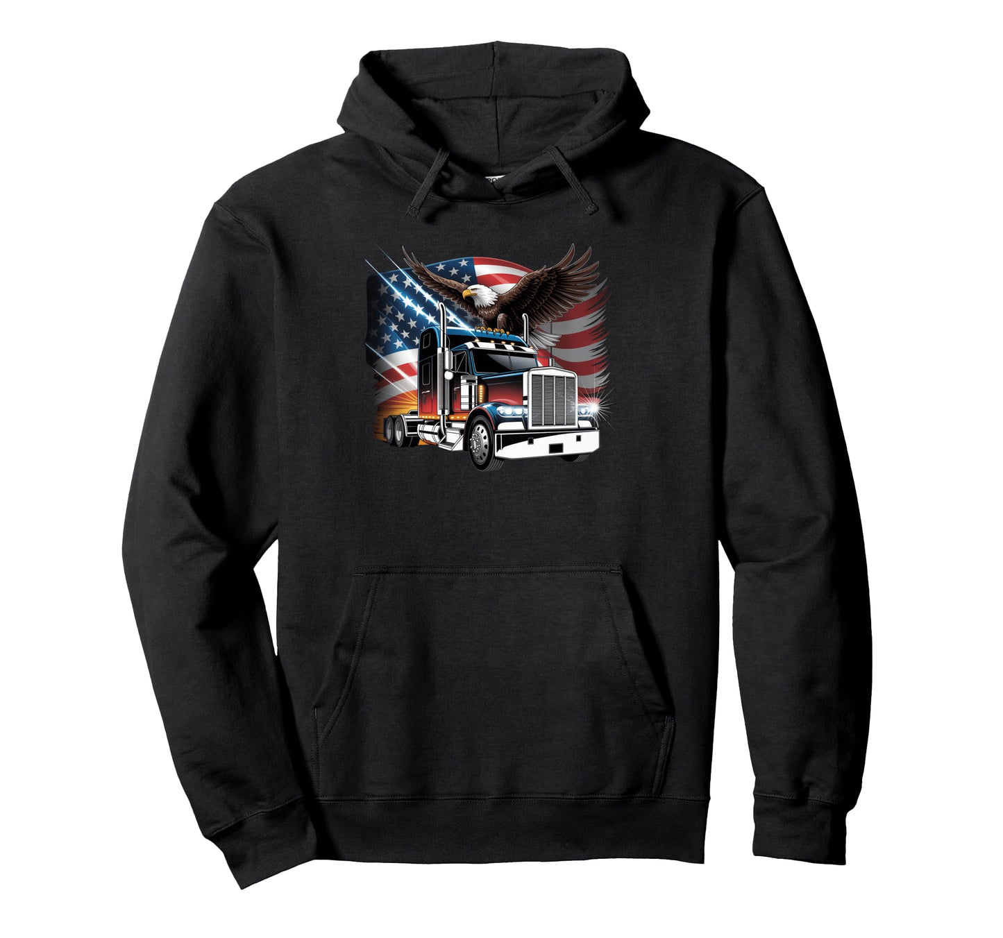 American Flag Trucker Dad Big Rig Trailer Hoodie - Streetwear Style Unisex - T-Shirt, Sweatshirt, Hoodie