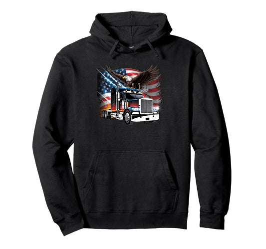 American Flag Trucker Dad Big Rig Trailer Hoodie - Streetwear Style Unisex - T-Shirt, Sweatshirt, Hoodie