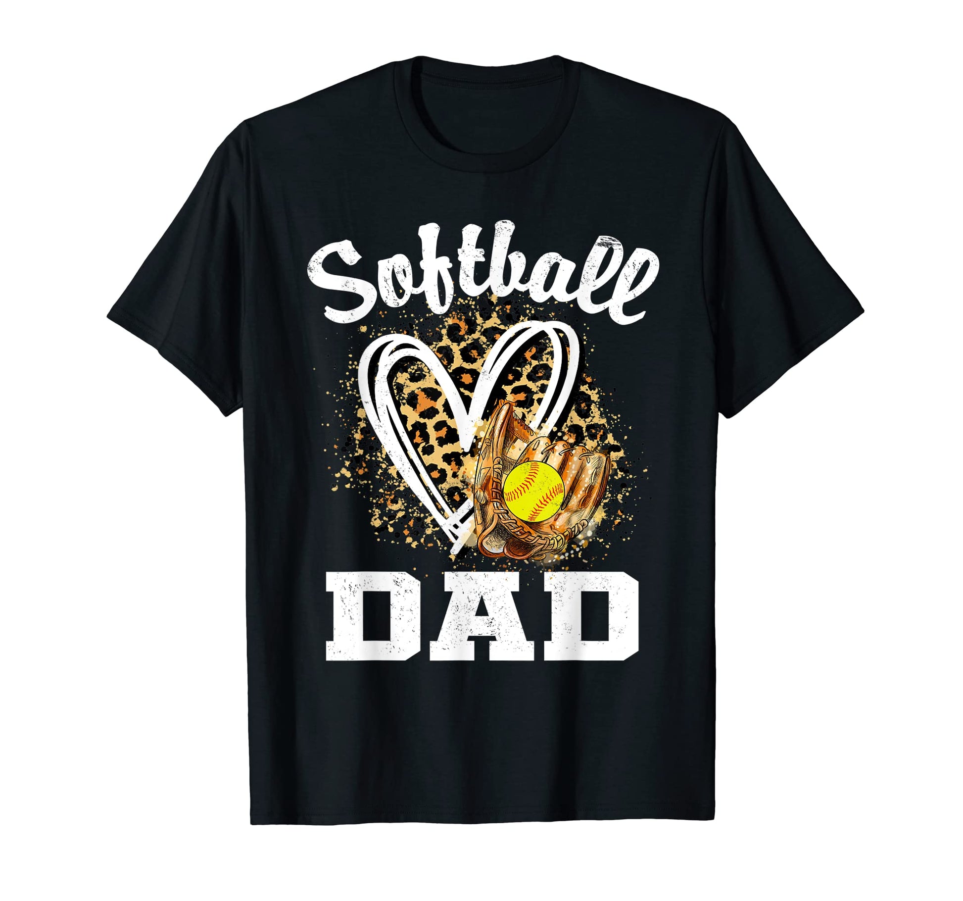 Softball Dad Leopard Heart T-Shirt - Casual Everyday Wear Men Women - T-Shirt, Sweatshirt, Hoodie