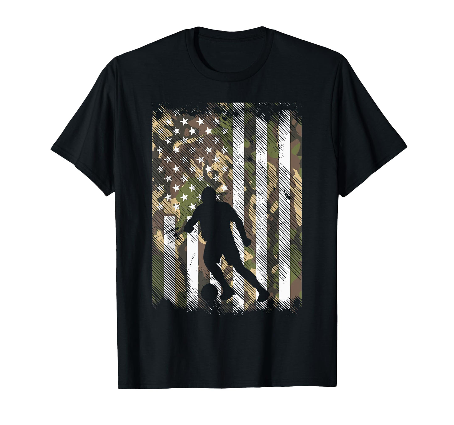 Camo Us Flag Soccer Silhouette T-Shirt - Fun Novelty Design Unisex - T-Shirt, Sweatshirt, Hoodie