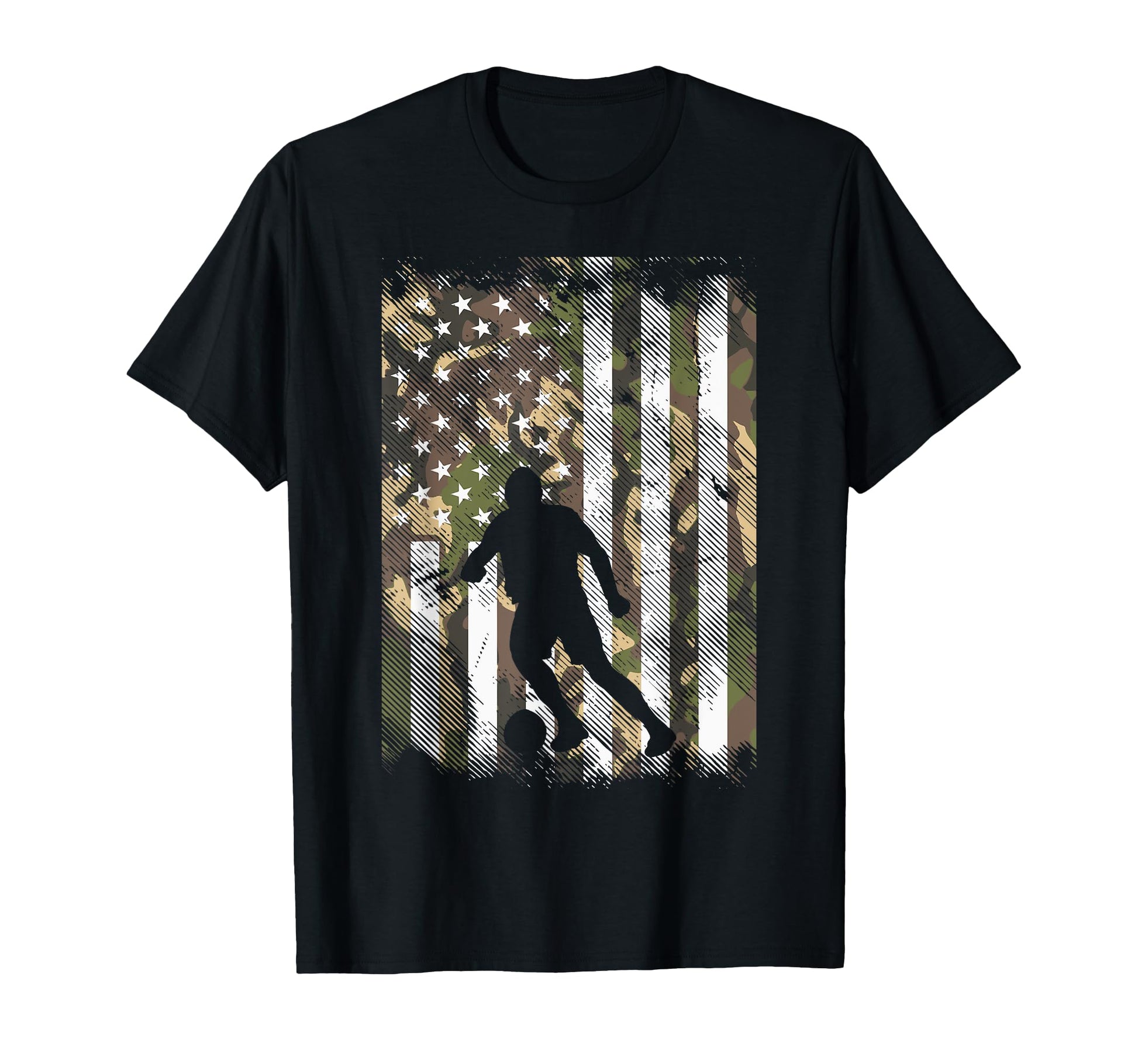 Camo Us Flag Soccer Silhouette Football T-Shirt - Novelty Apparel Unisex - T-Shirt, Sweatshirt, Hoodie