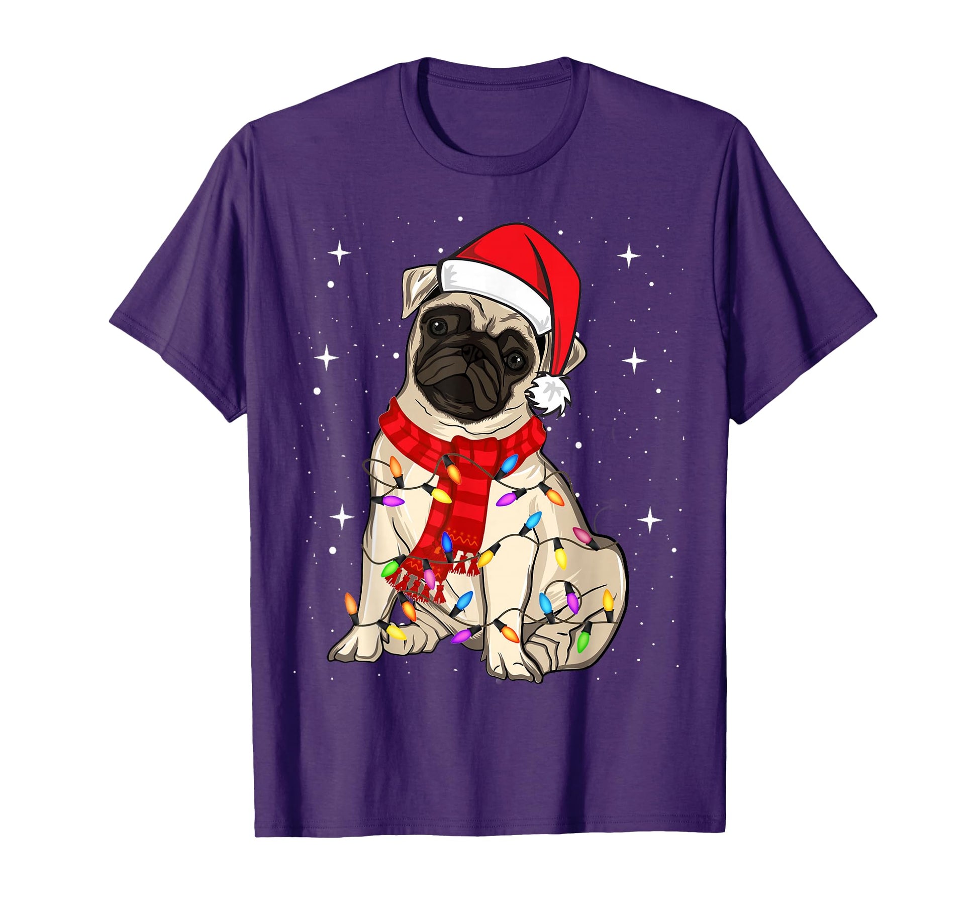 Pug Dogs Light Santa Hat Puggy Lover T-Shirt - Streetwear Style Men Women - T-Shirt, Sweatshirt, Hoodie