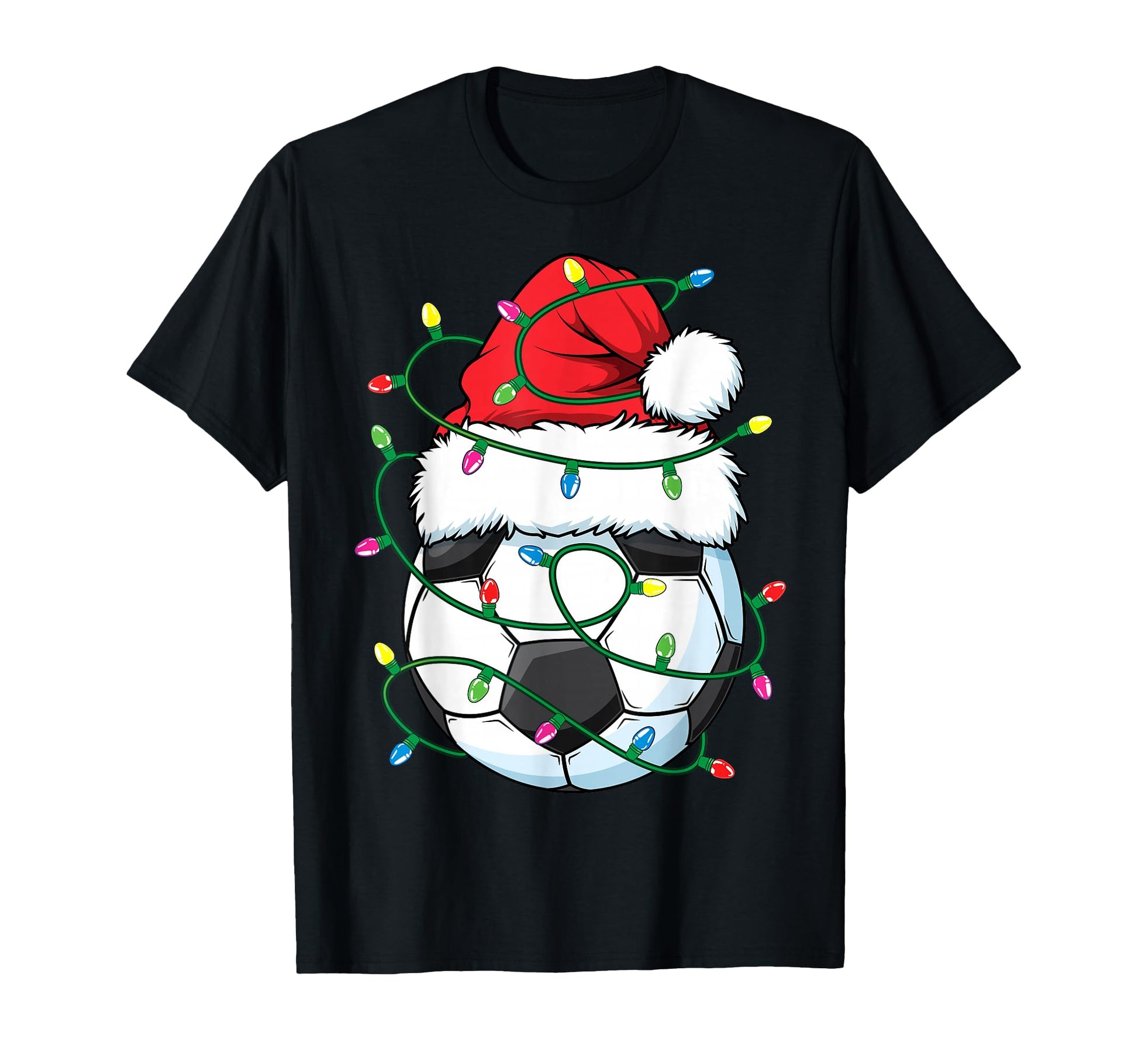 Funny Soccer Ball Santa Hat Lights T-Shirt - Unique Graphic Unisex - T-Shirt, Sweatshirt, Hoodie