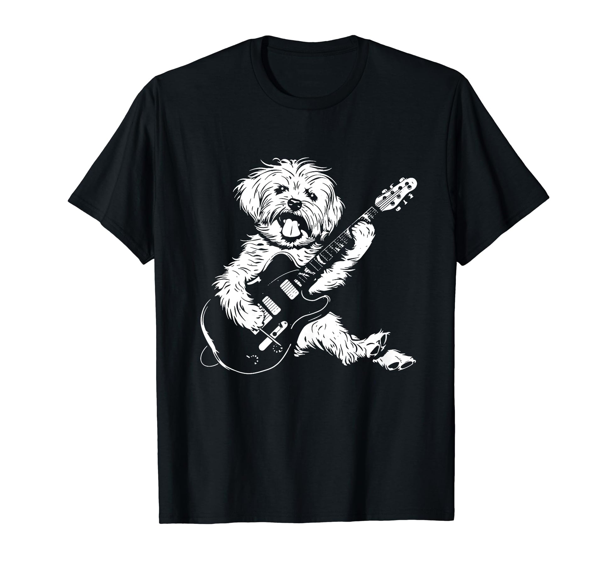 Dog Guitarist Guitar Maltipoo Dad T-Shirt - Casual Everyday Wear Men Women - T-Shirt, Sweatshirt, Hoodie