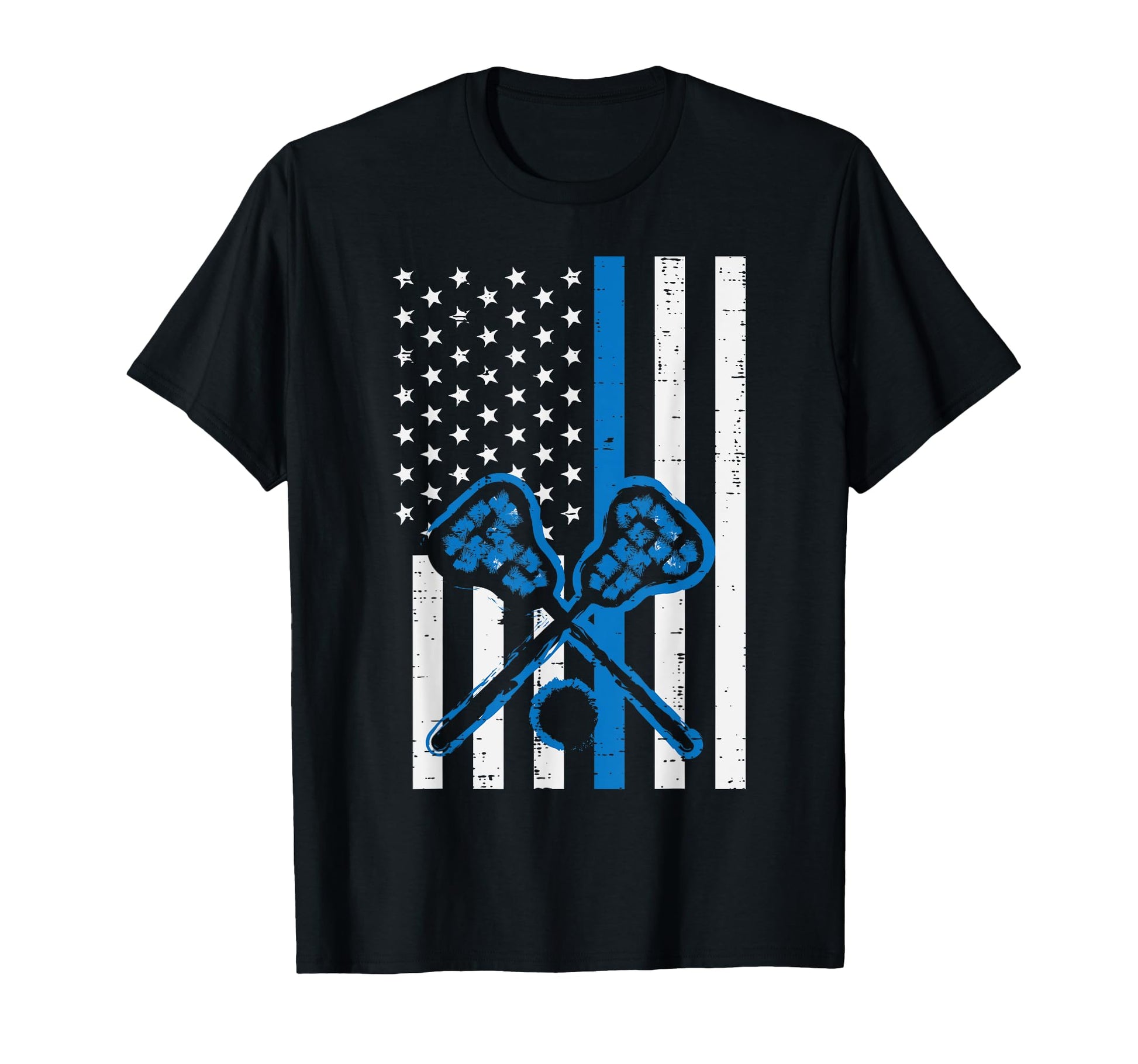 Us Flag Blue Line Lacrosse Lax T-Shirt - Casual Everyday Wear for Adults - T-Shirt, Sweatshirt, Hoodie