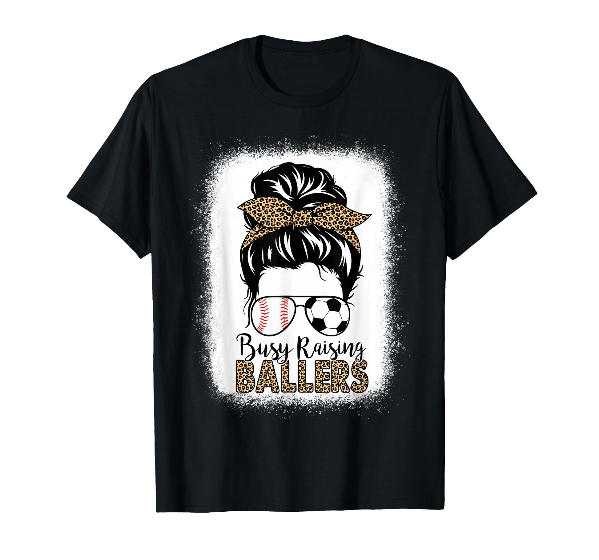 Baseball Soccer Mom Messy Bun Leopard T-Shirt - Custom Art Print Men Women - T-Shirt, Sweatshirt, Hoodie