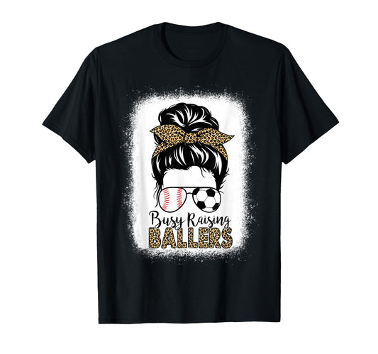 Baseball Soccer Mom Messy Bun Leopard T-Shirt - Custom Art Print Men Women - T-Shirt, Sweatshirt, Hoodie