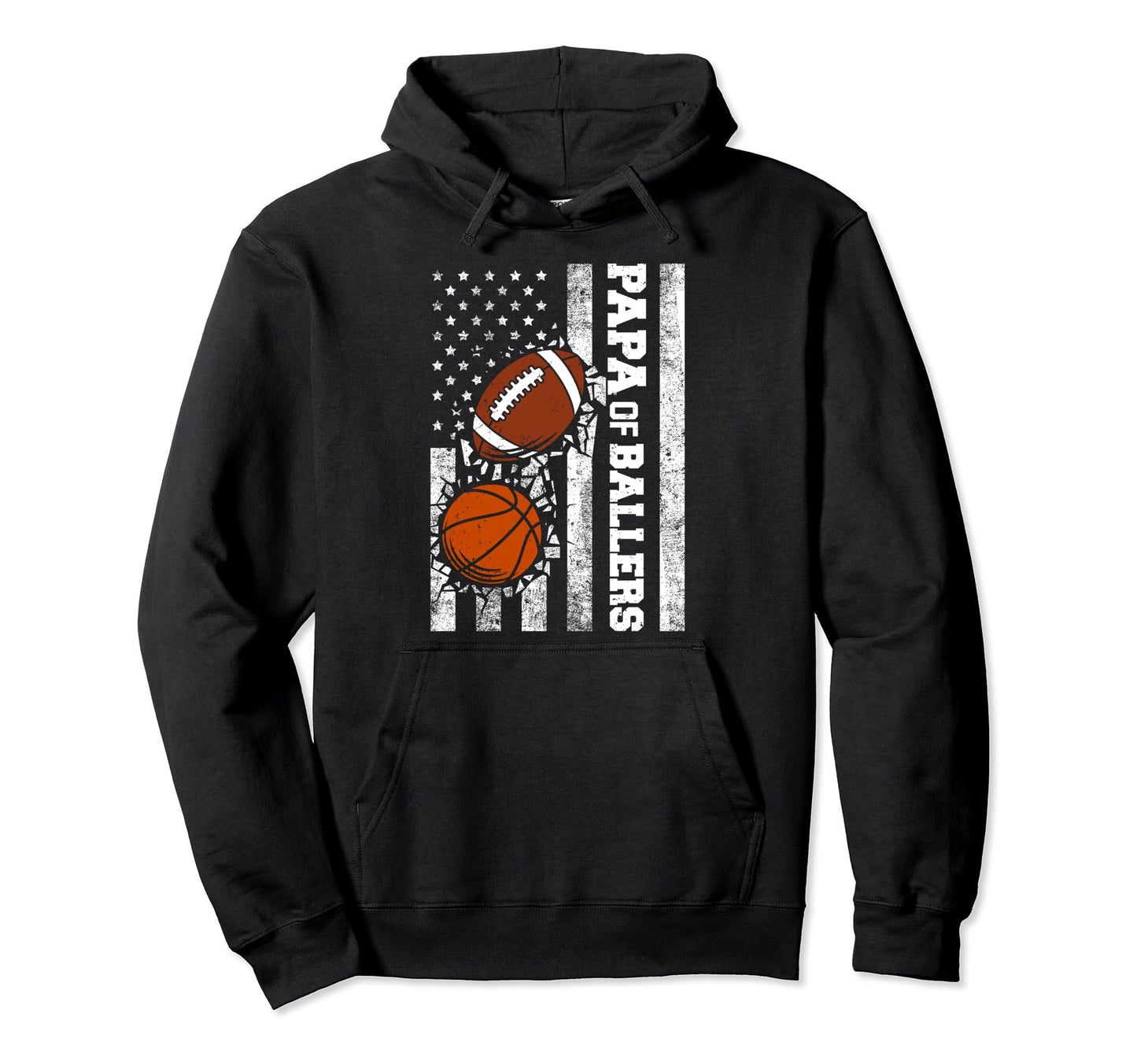 Papa Ballers Funny Usa Flag Football Hoodie - Novelty Apparel for Adults - T-Shirt, Sweatshirt, Hoodie