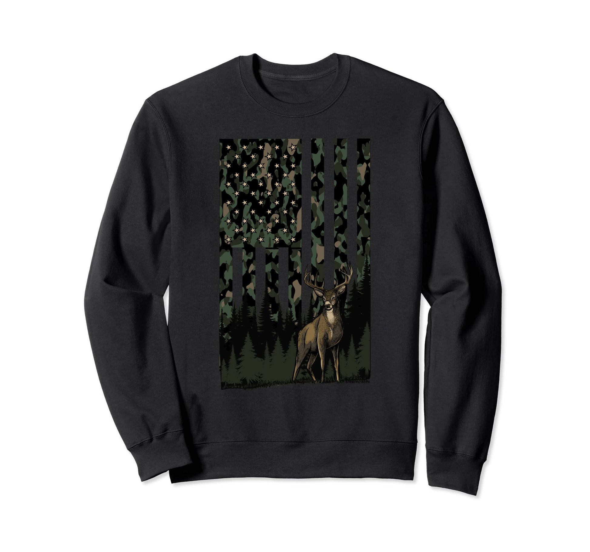 Camo Deer American Flag Hunting Gifts Sweatshirt - Trendy Graphic Unisex - T-Shirt, Sweatshirt, Hoodie