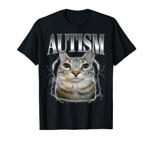 Autism Silly Staring Cat Cursed Funny T-Shirt - Custom Art Print Unisex - T-Shirt, Sweatshirt, Hoodie