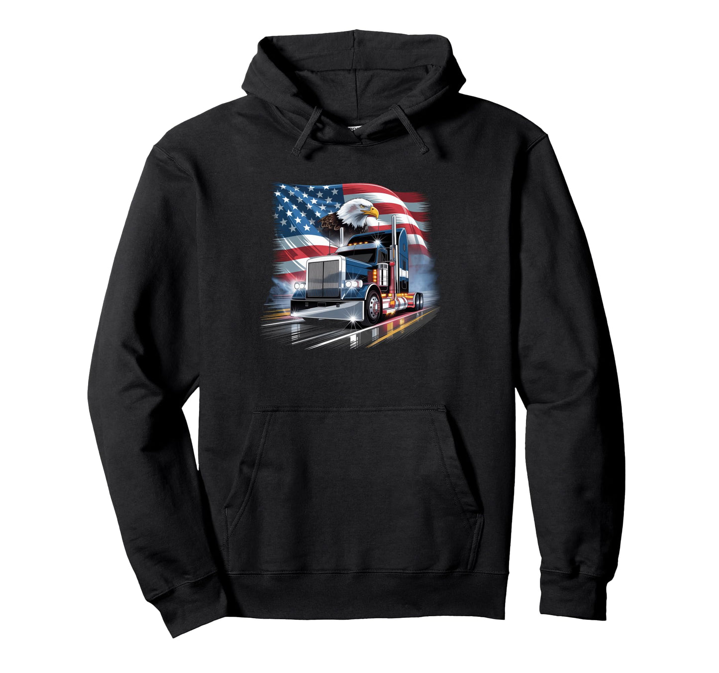 American Flag Trucker Dad Big Rig Trailer Usa Hoodie - Graphic Print Unisex - T-Shirt, Sweatshirt, Hoodie