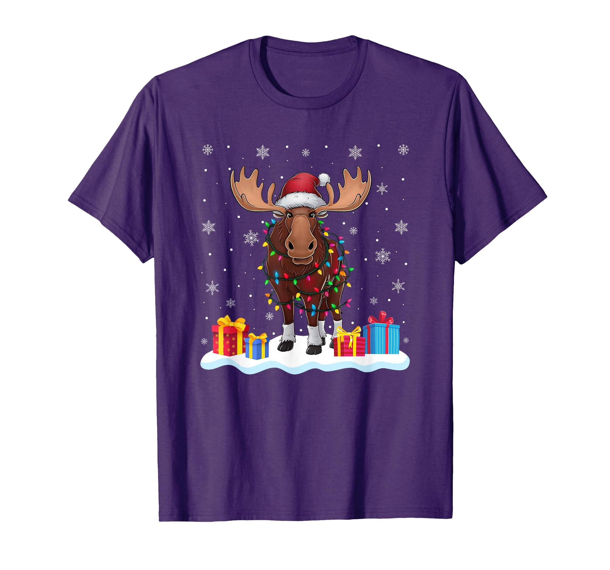 Moose Santa Hat Tree Light Pajama T-Shirt - Graphic Print Unisex - T-Shirt, Sweatshirt, Hoodie