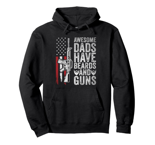 Awesome Dads Have Beards And Guns Usa Hoodie - Streetwear Style Men Women - T-Shirt, Sweatshirt, Hoodie