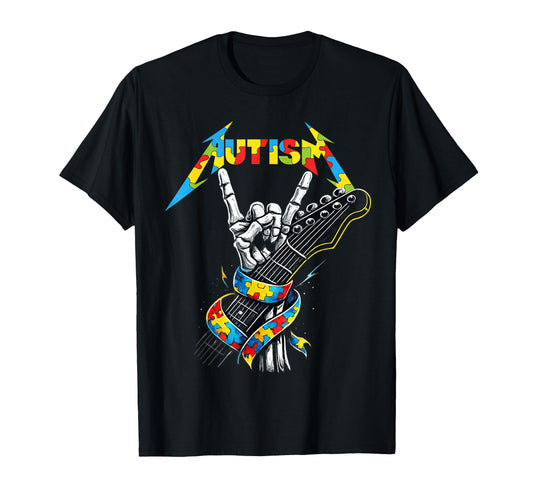 Autism Awareness Autism Skeleton Guitar T-Shirt - Minimalist Print Unisex - T-Shirt, Sweatshirt, Hoodie