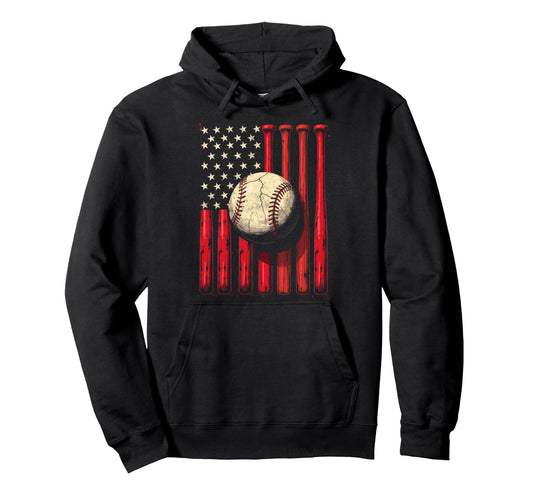 Baseball Us Flag Baseball Lover Dad Hoodie - Streetwear Style Unisex - T-Shirt, Sweatshirt, Hoodie
