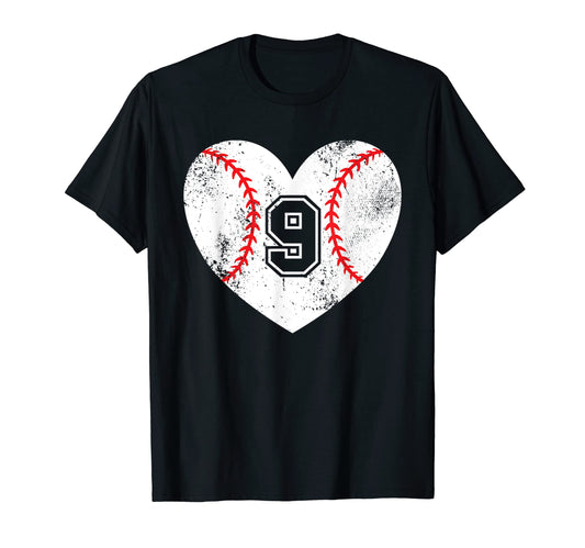 Baseball Heart Player 9 Baseball T-Shirt - Casual Everyday Wear Men Women - T-Shirt, Sweatshirt, Hoodie