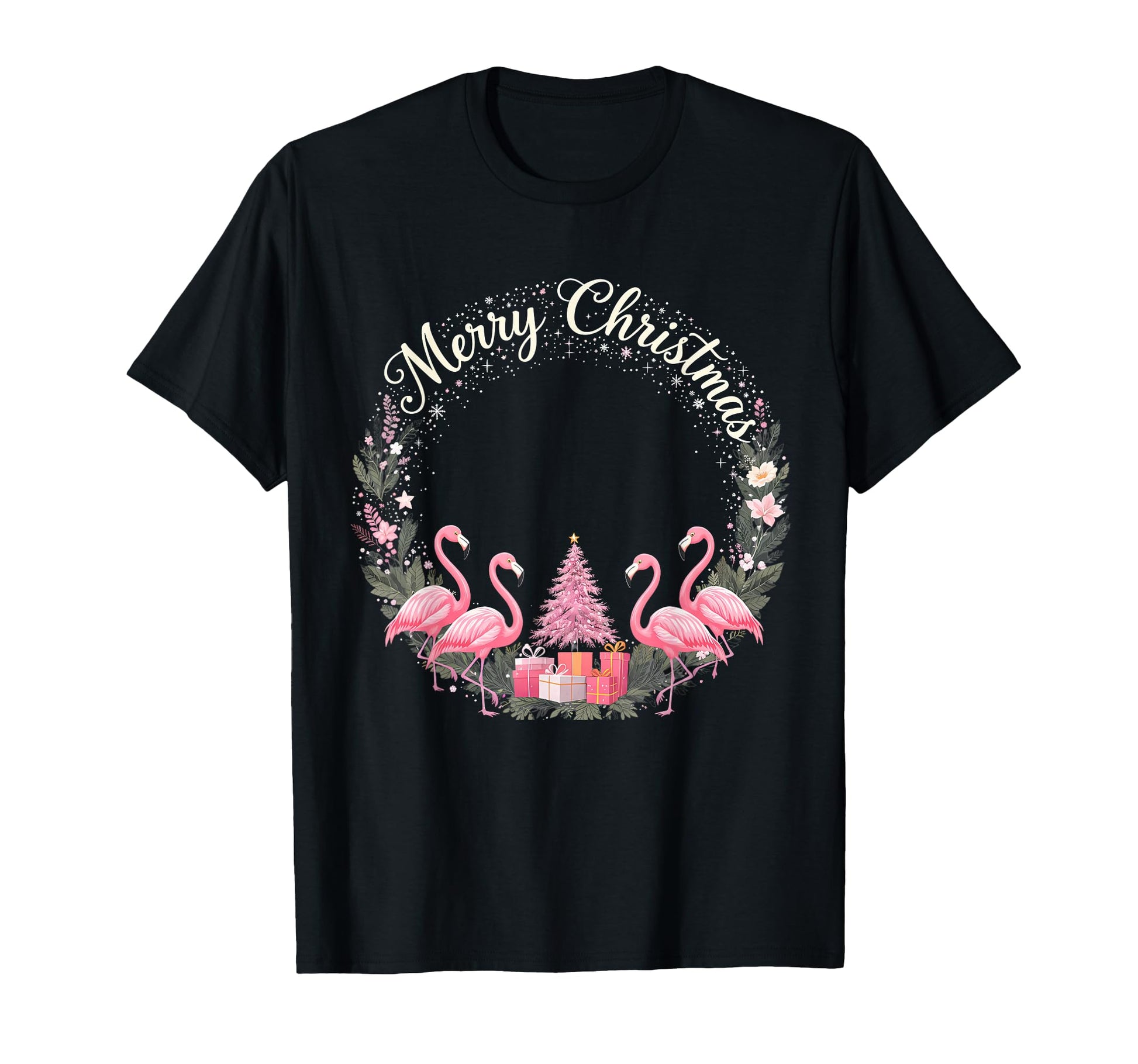 Snow Flamingo Light Hat Santa Merry T-Shirt - Unique Graphic Unisex - T-Shirt, Sweatshirt, Hoodie