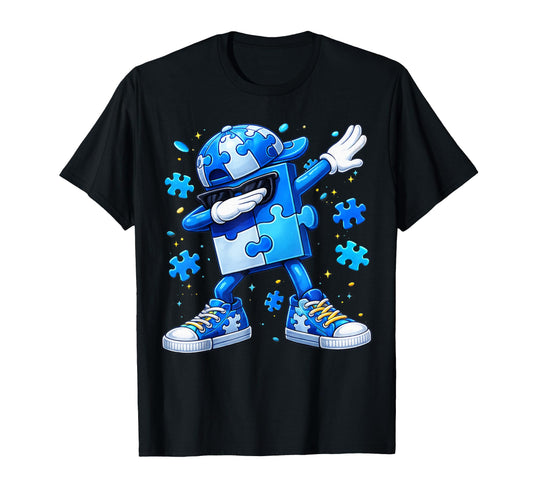 Autism Awareness Dabbing Puzzle T-Shirt - Custom Art Print Men Women - T-Shirt, Sweatshirt, Hoodie
