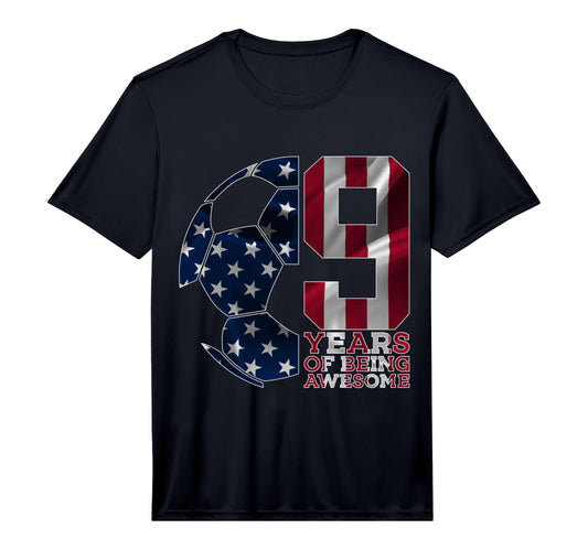 9 Years Being Awesome Soccer 9Th T-Shirt - Graphic Print for Adults - T-Shirt, Sweatshirt, Hoodie