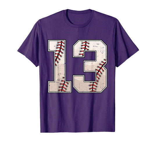 Baseball Birthday Thirteen 13 Years Old T-Shirt - Minimalist Print Unisex - T-Shirt, Sweatshirt, Hoodie