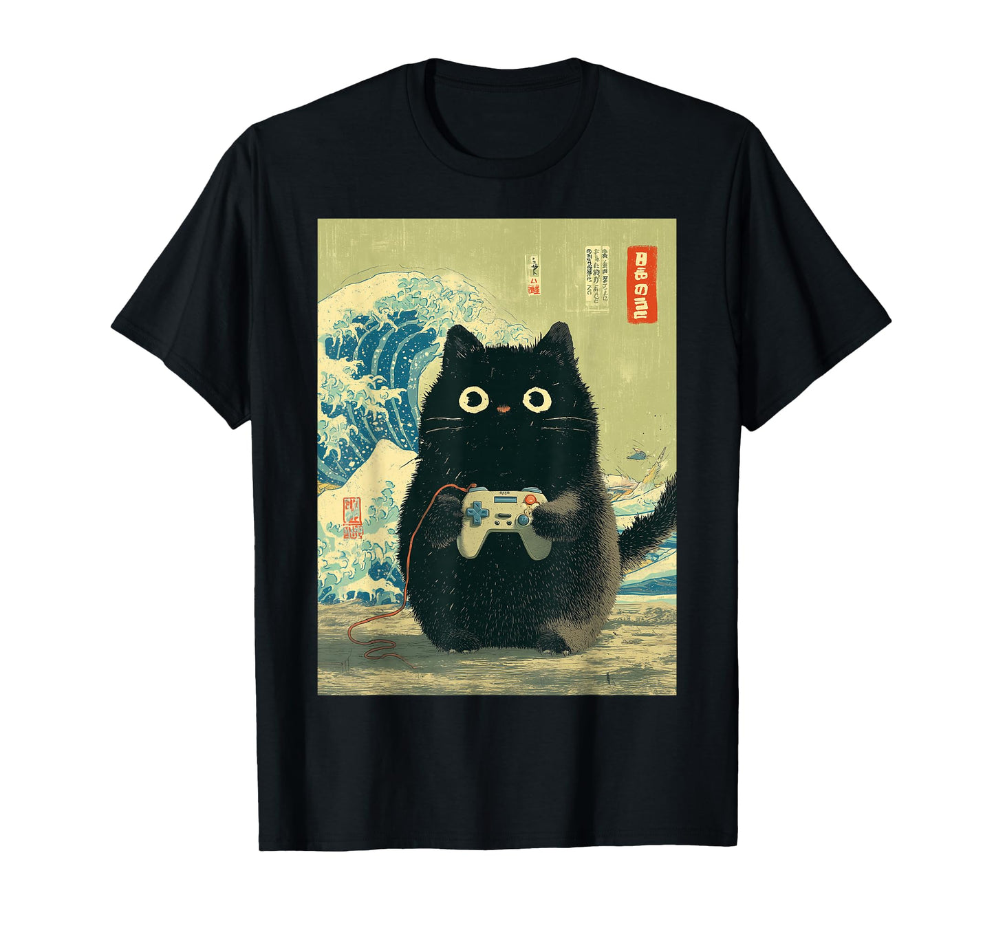Japanese Black Gamer Cat Video Games T-Shirt - Unique Graphic Men Women - T-Shirt, Sweatshirt, Hoodie