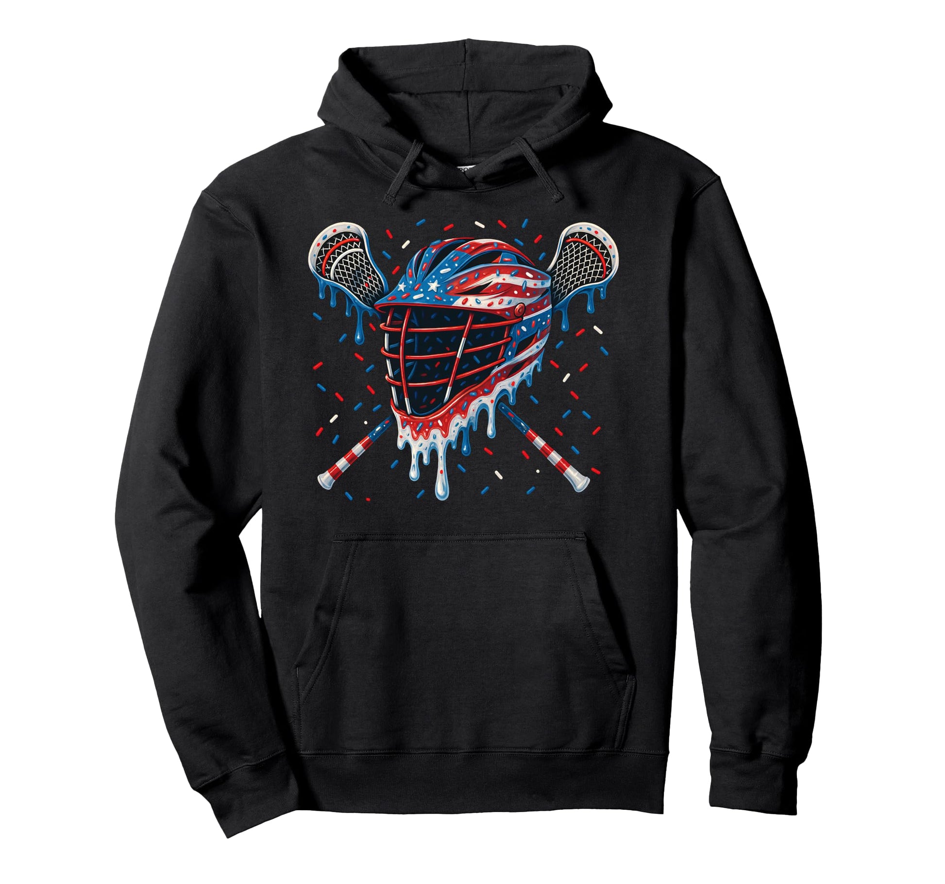 Patriotic American Flag Lacrosse Ice Hoodie - Casual Everyday Wear Unisex - T-Shirt, Sweatshirt, Hoodie