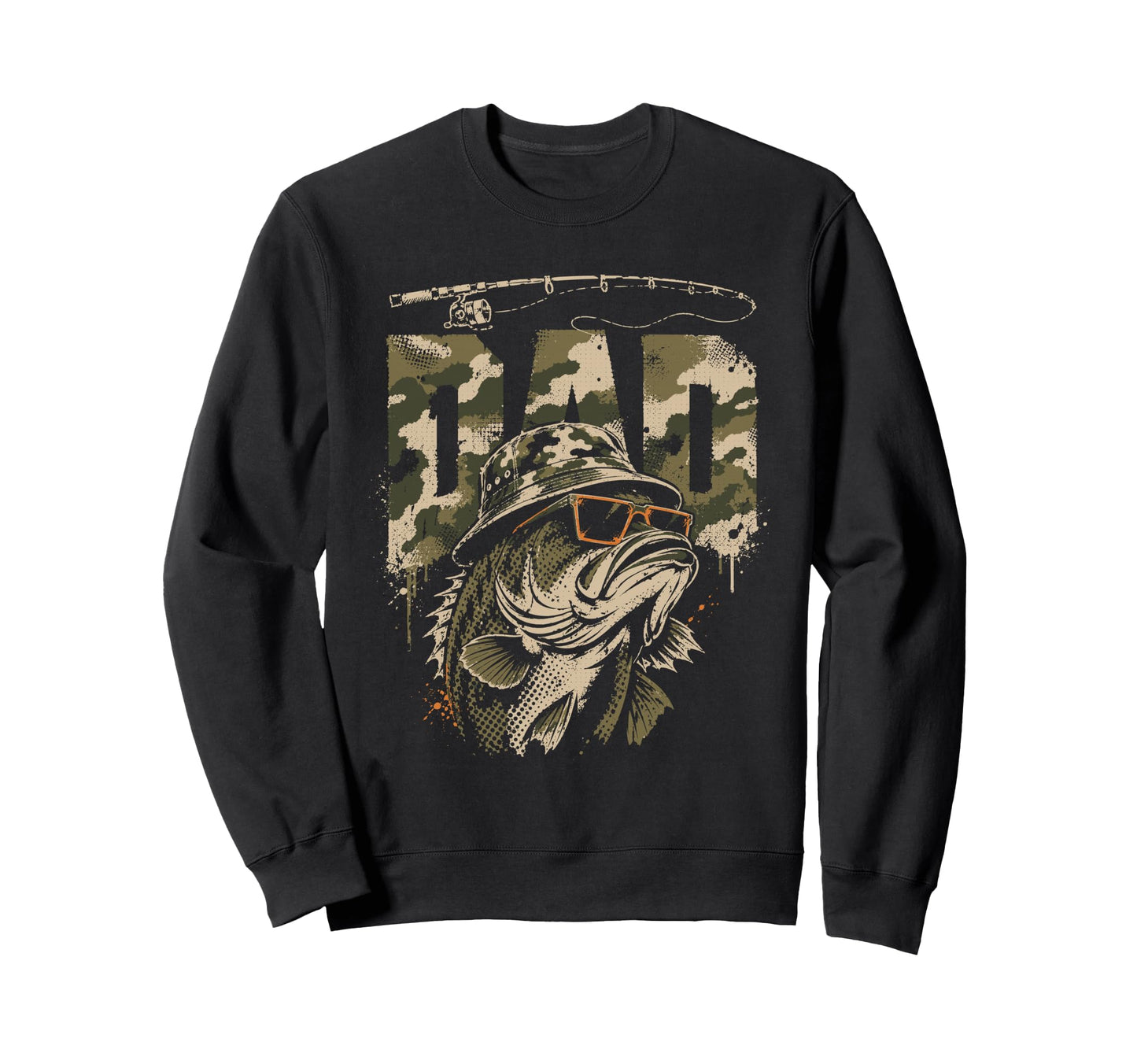 Fishing Dad Camo Bass Fish Sweatshirt - Fun Novelty Design for Adults - T-Shirt, Sweatshirt, Hoodie