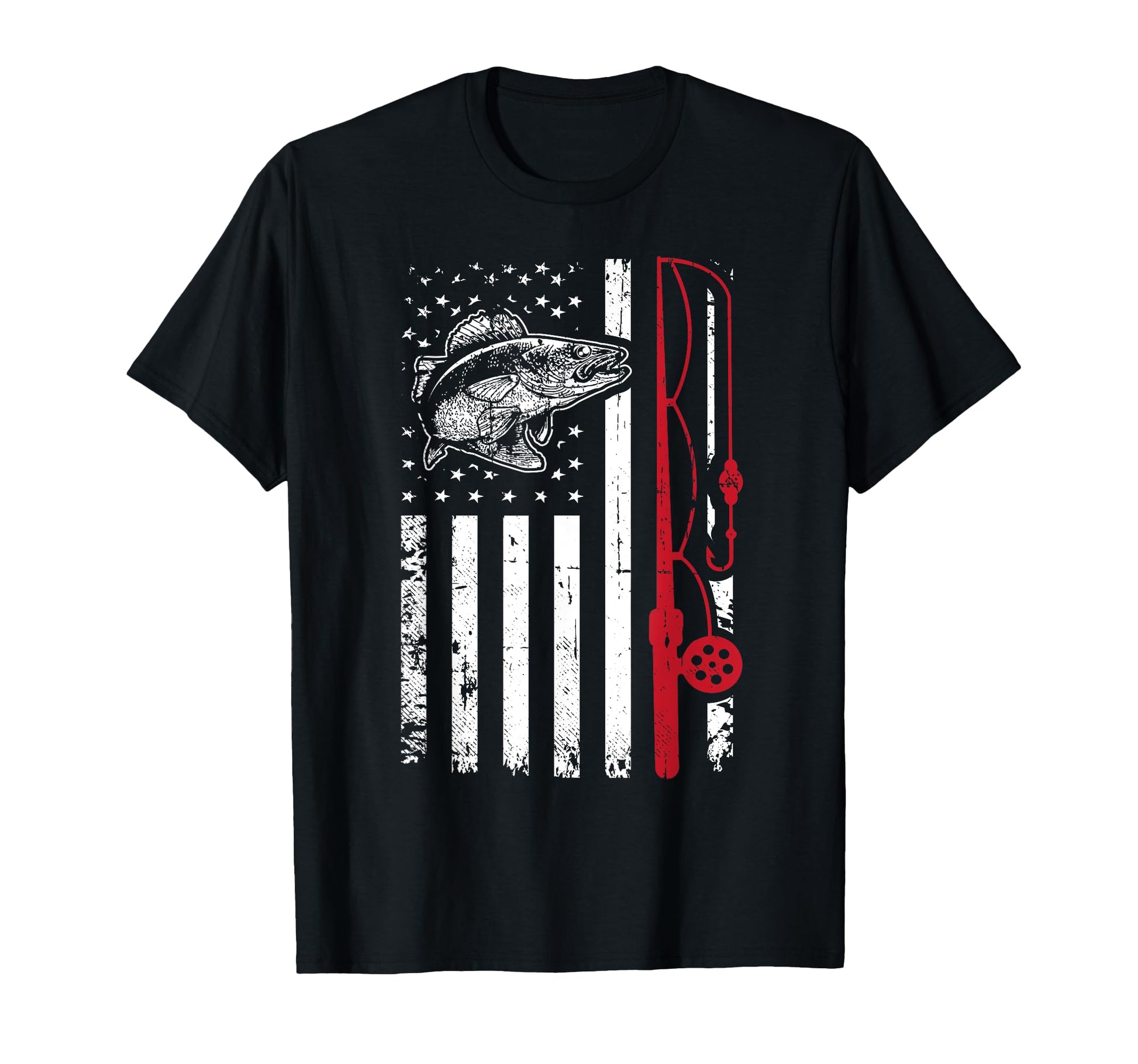 Walleye Fish Fishing American Flag T-Shirt - Minimalist Print Men Women - T-Shirt, Sweatshirt, Hoodie