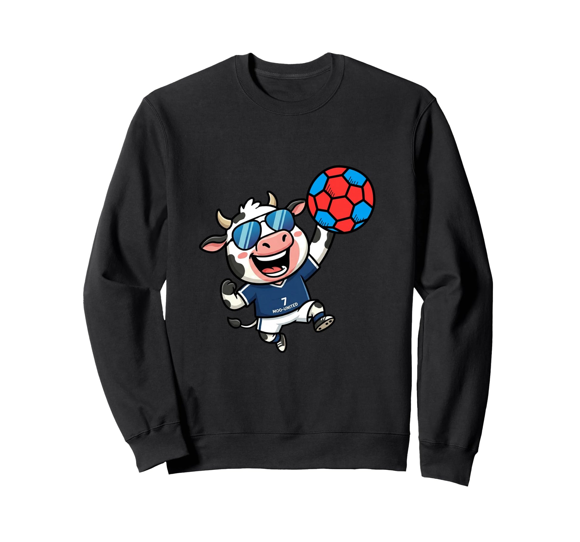 Moo United 7 Soccer Cow Athlete Sweatshirt - Custom Art Print for Adults - T-Shirt, Sweatshirt, Hoodie