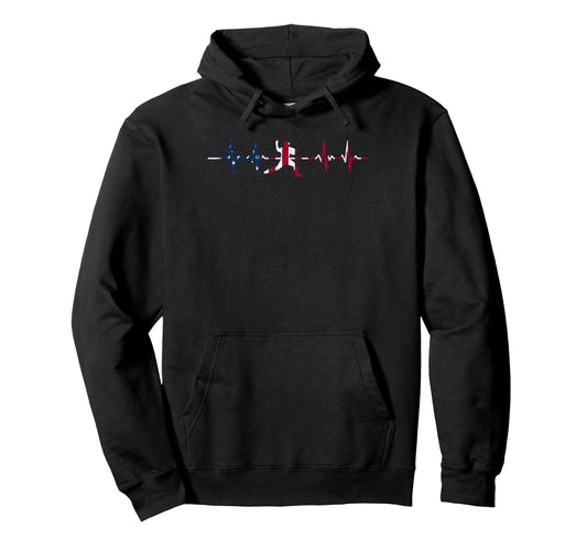 Baseball Heartbeat Us Flag Player Coach Hoodie - Unique Graphic Men Women - T-Shirt, Sweatshirt, Hoodie
