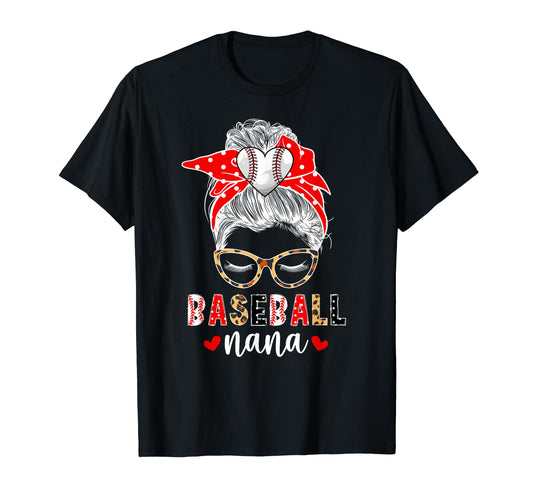 Baseball Nana Messy Bun Nana T-Shirt - Custom Art Print for Adults - T-Shirt, Sweatshirt, Hoodie